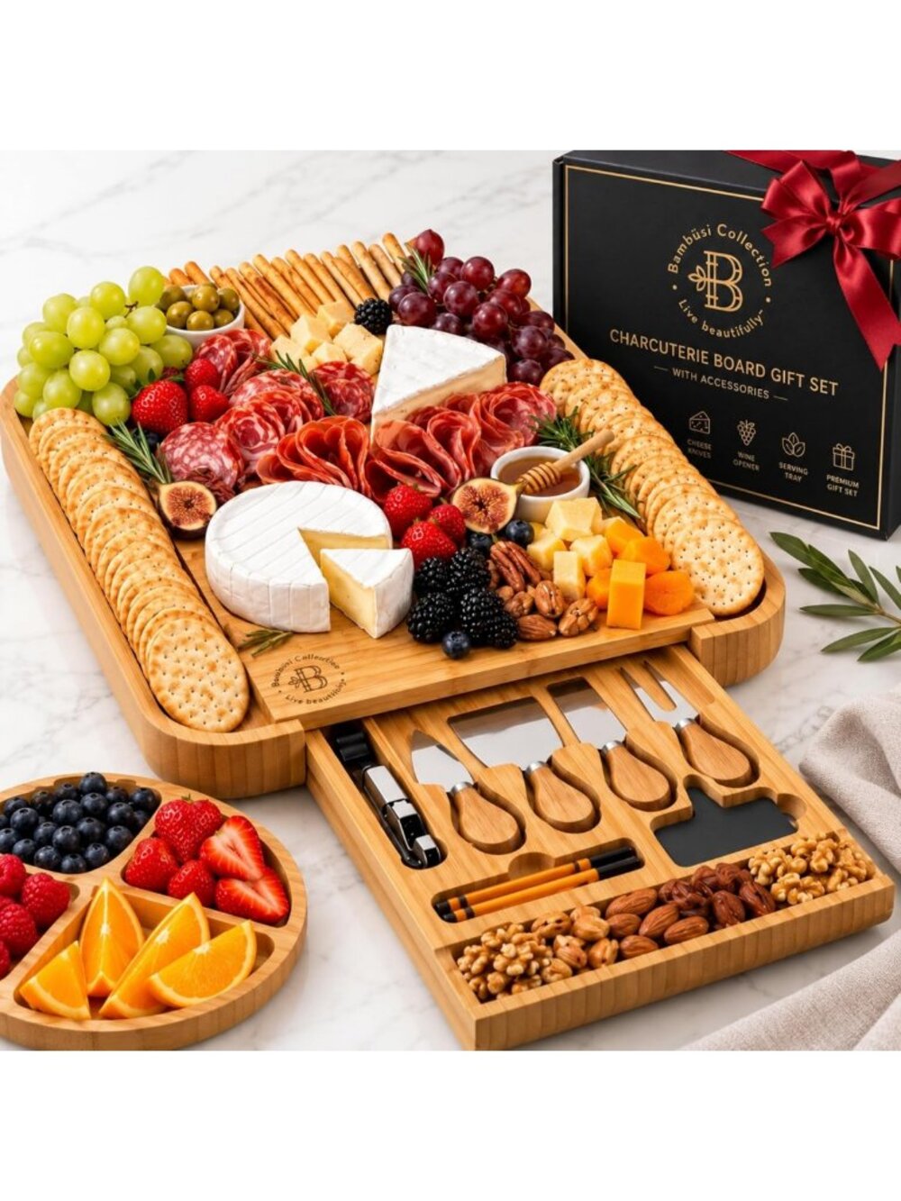 Bamboo Charcuterie Board Set with Accessories - Perfect for Weddings